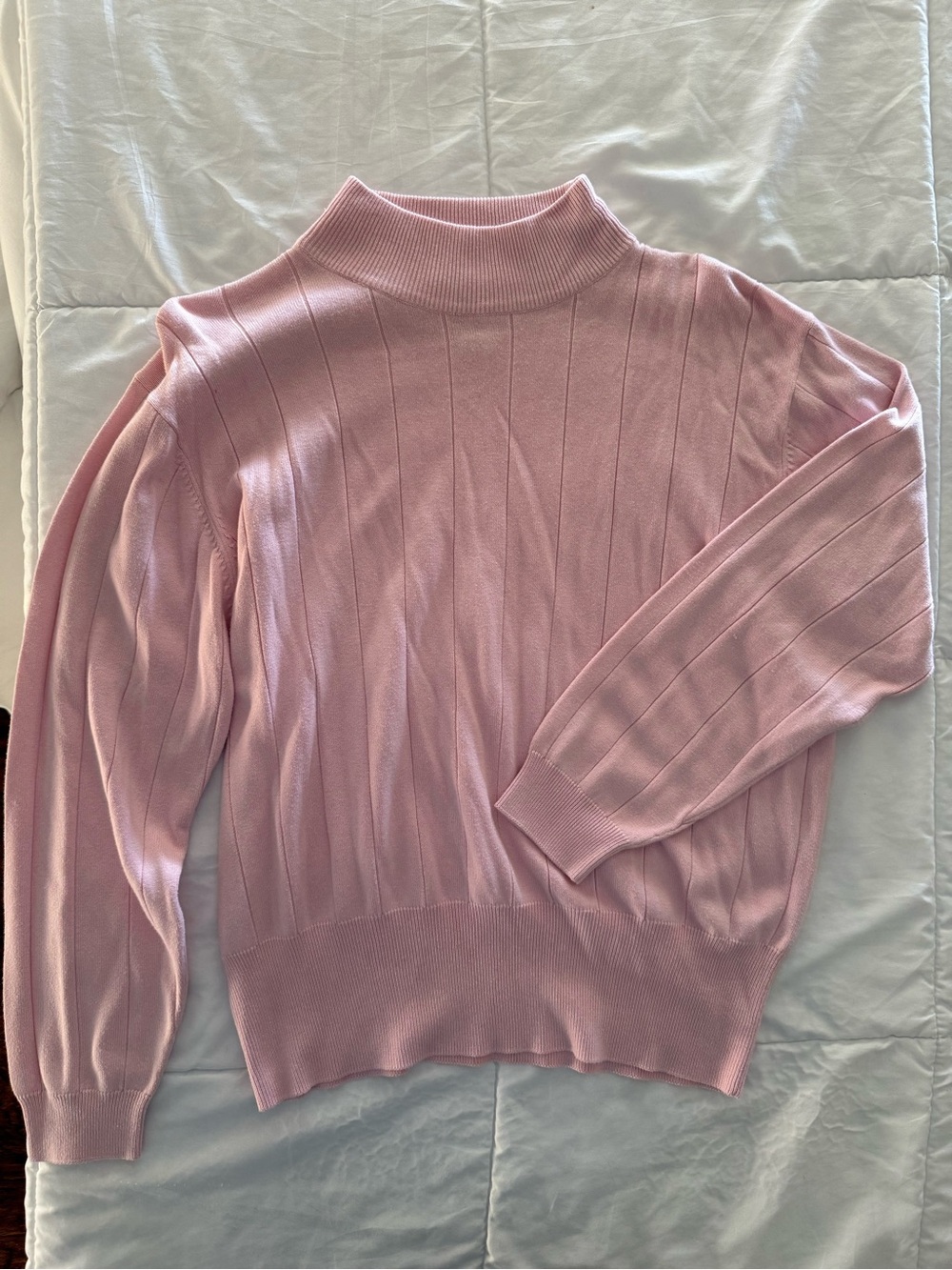 Pink Mock Neck Ribbed Women’s Sweater